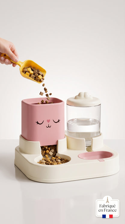 Distributeur Automatique Nourriture & Eau pour Chat et Chien — Bols 2 en 1 Détachables
