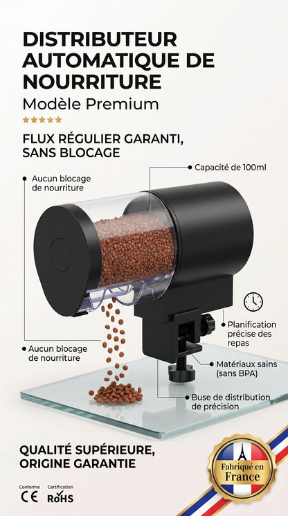 Distributeur Automatique de Nourriture pour Poissons — 100ml, Minuterie 12/24h, IP66