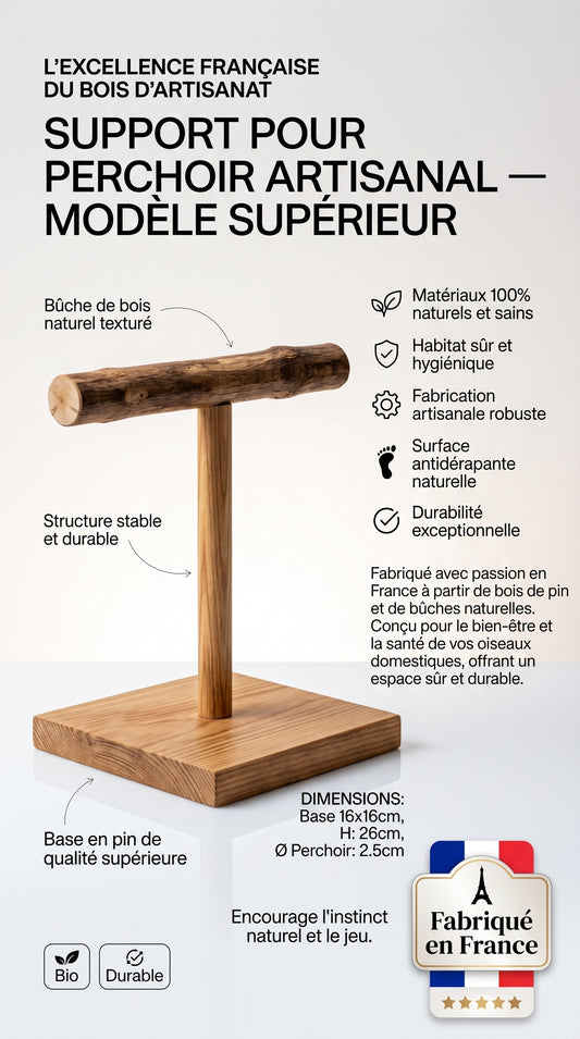 Perchoir en T pour Perroquet en Bois Naturel — Ara, Calopsitte, Gris d’Afrique