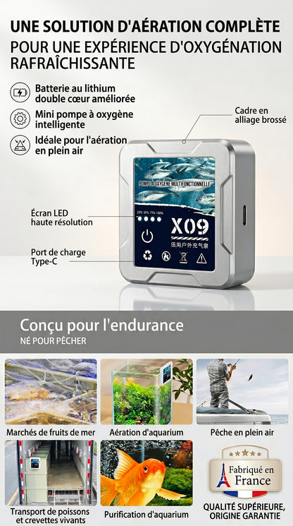 Pompe à Air pour Aquarium & Pêche — Portable USB, Batterie Lithium 2400mAh, Silencieuse