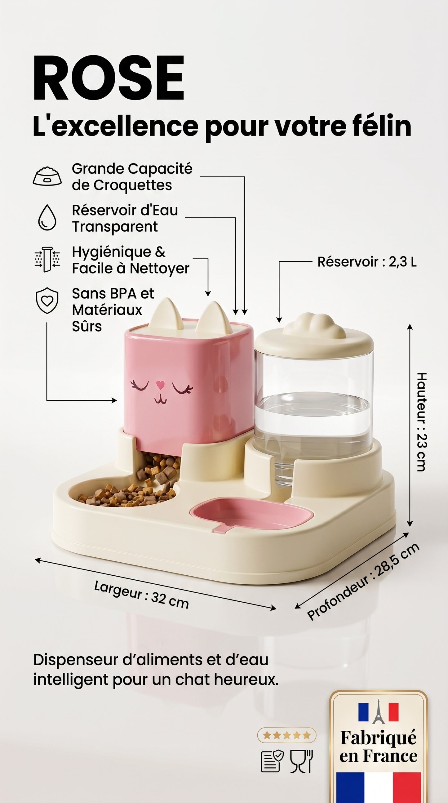 Distributeur Automatique Nourriture & Eau pour Chat et Chien — Bols 2 en 1 Détachables