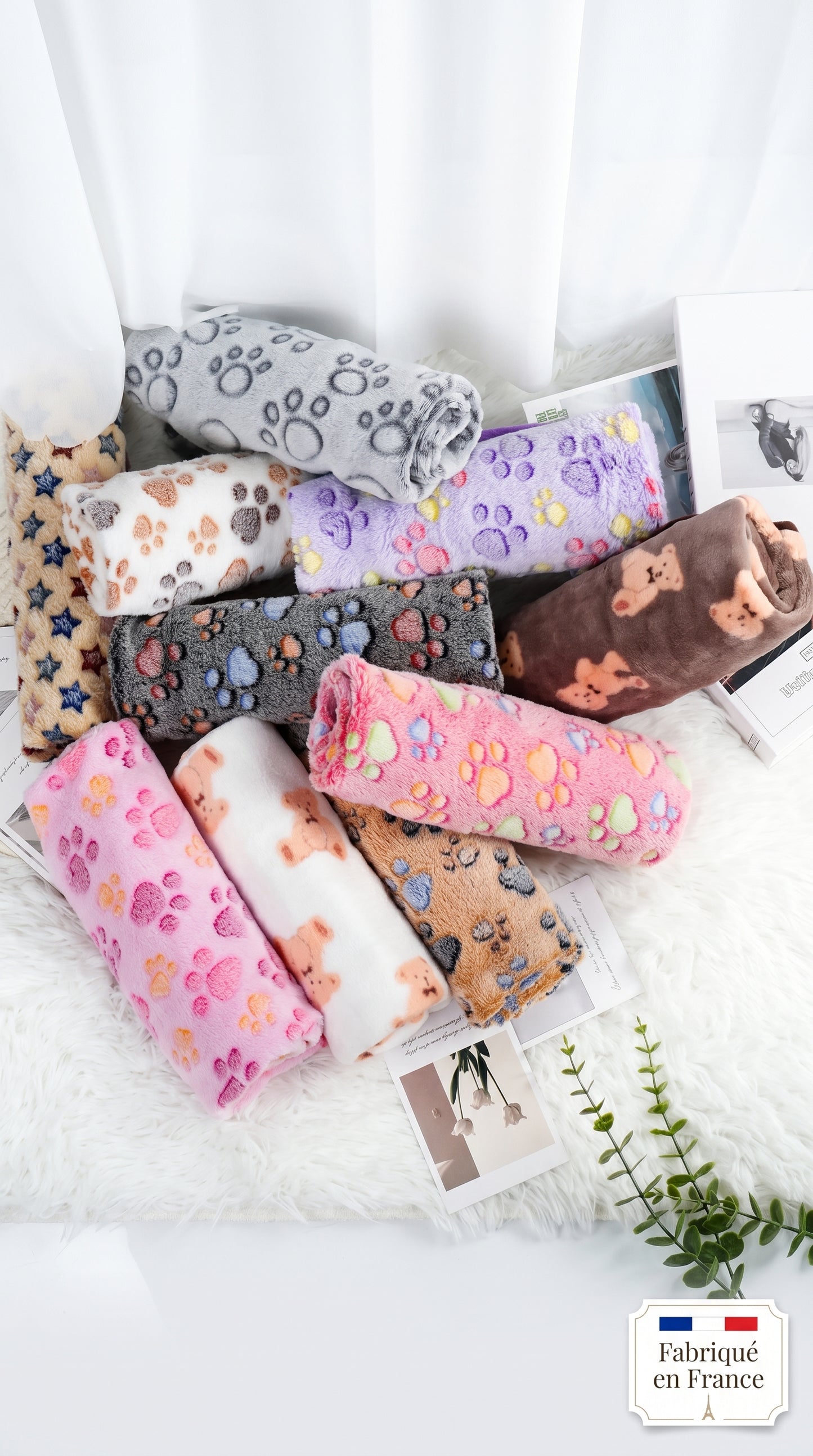 Couverture Flanelle Douce Chien Chat – Motif Patte 4 Tailles