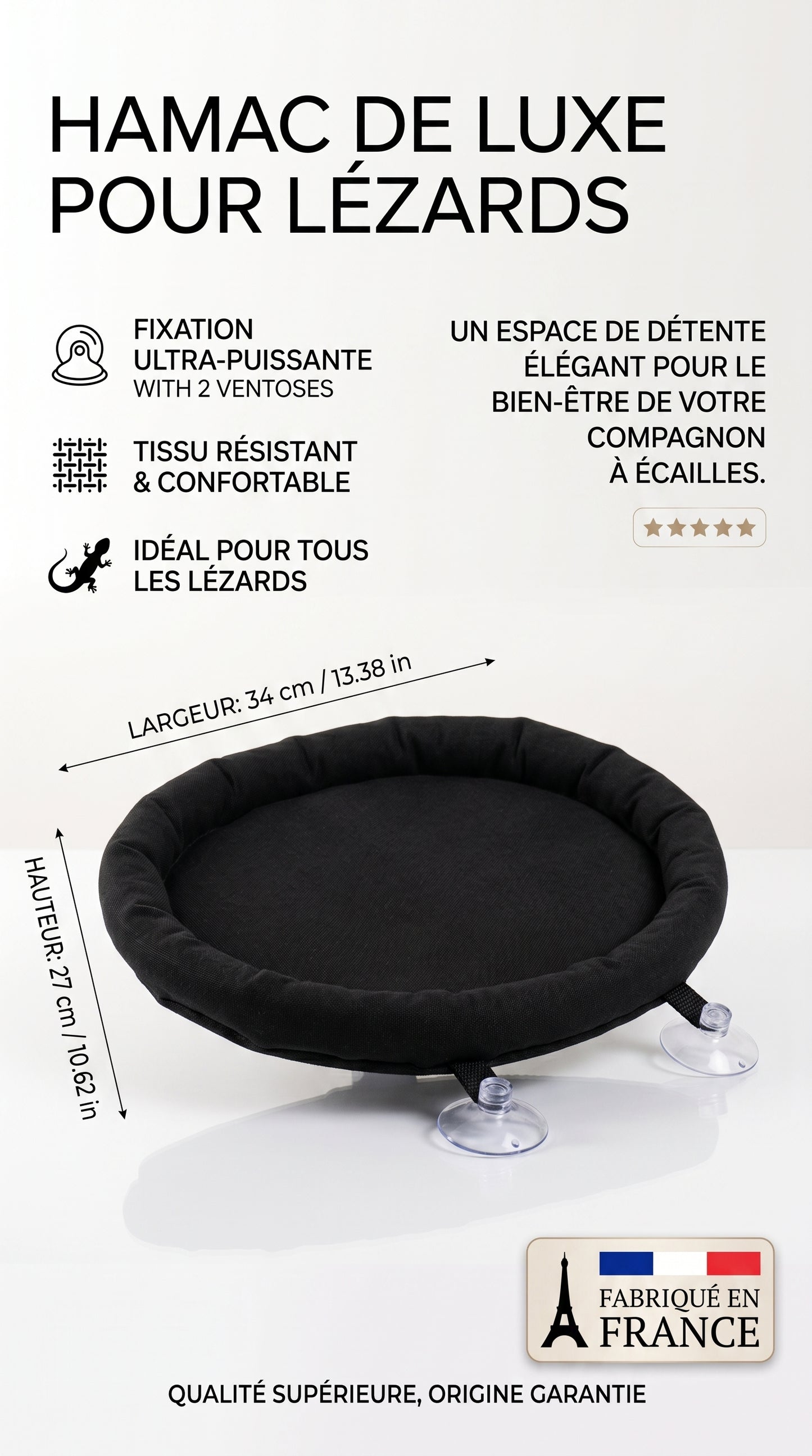 Hamac de Voiture pour Lézard & Dragon Barbu — Portable, Fixation Ventouse