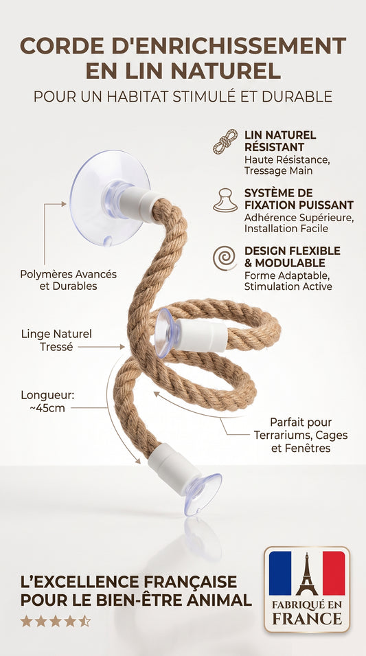 Perchoir Flexible en Corde de Chanvre pour Oiseau — Ventouse Antidérapante, DIY