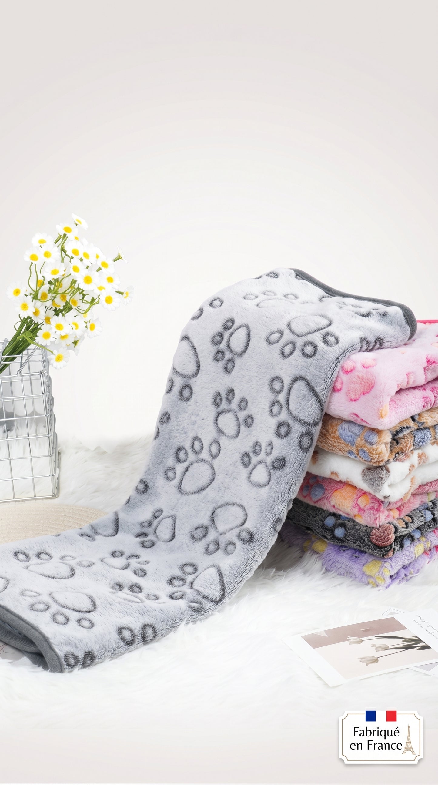 Couverture Flanelle Douce Chien Chat – Motif Patte 4 Tailles
