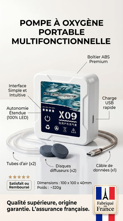 Pompe à Air pour Aquarium & Pêche — Portable USB, Batterie Lithium 2400mAh, Silencieuse