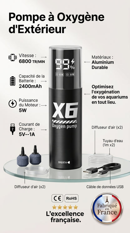 Pompe à Air pour Aquarium & Pêche — Portable USB, Batterie Lithium 2400mAh, Silencieuse