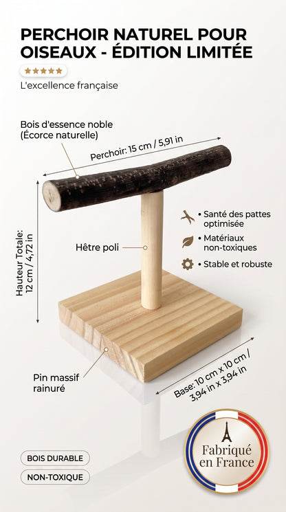 Perchoir en T pour Perroquet en Bois Naturel — Ara, Calopsitte, Gris d’Afrique