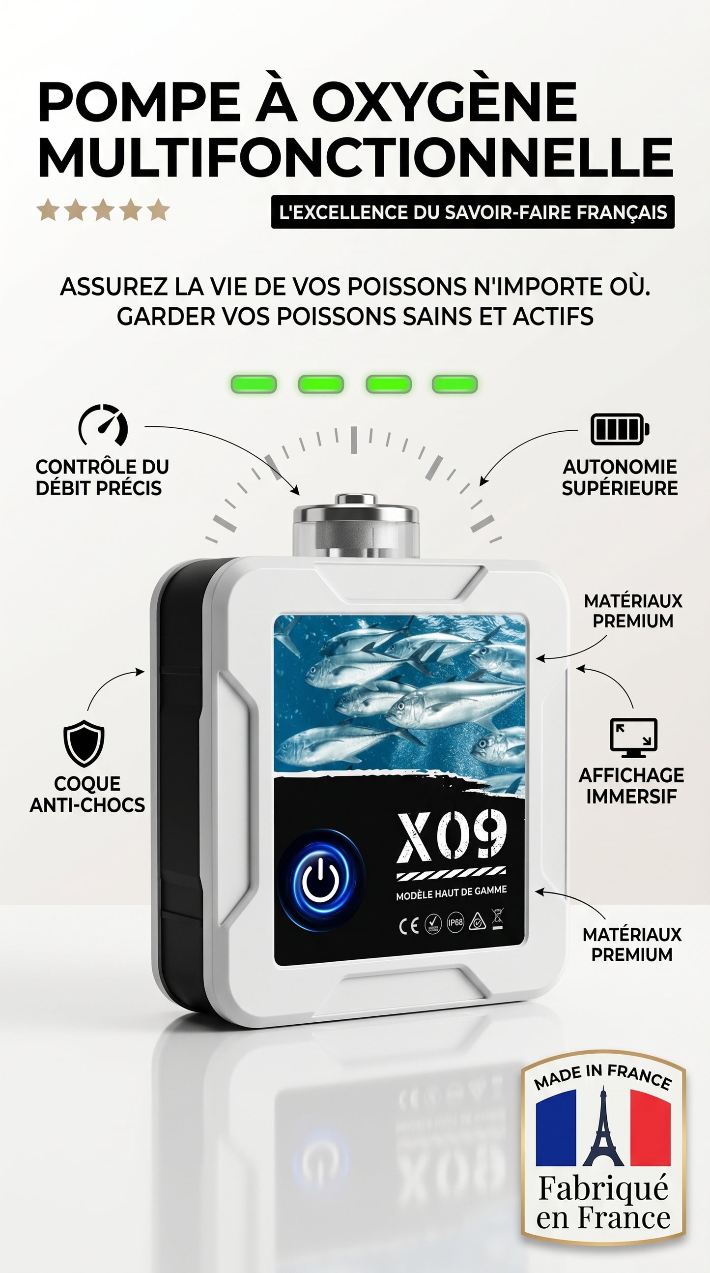 Pompe à Air pour Aquarium & Pêche — Portable USB, Batterie Lithium 2400mAh, Silencieuse